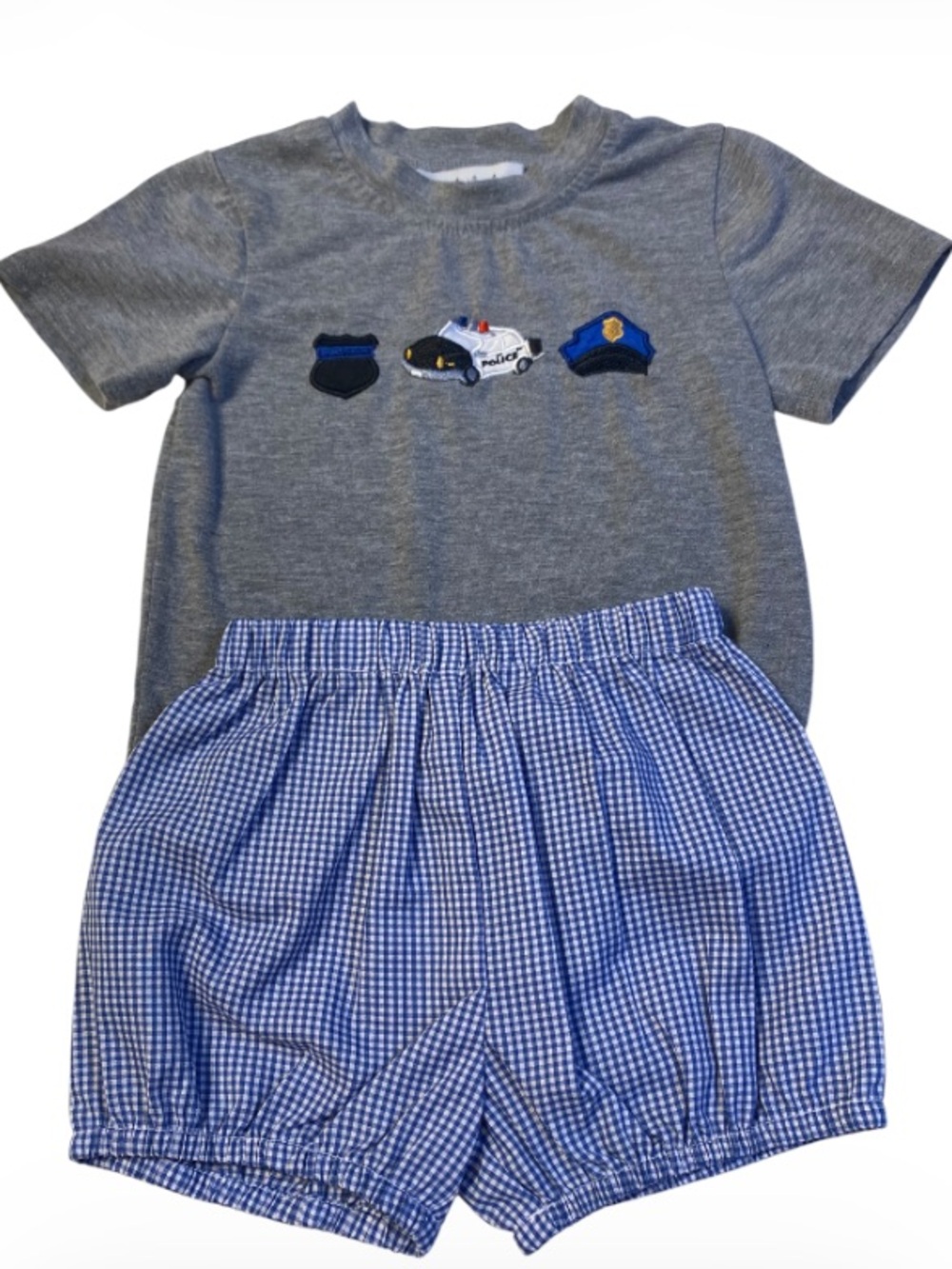 The Clothesline Police Tee Embroidered Remember Nguyen Gingham Shorts 12 mths
